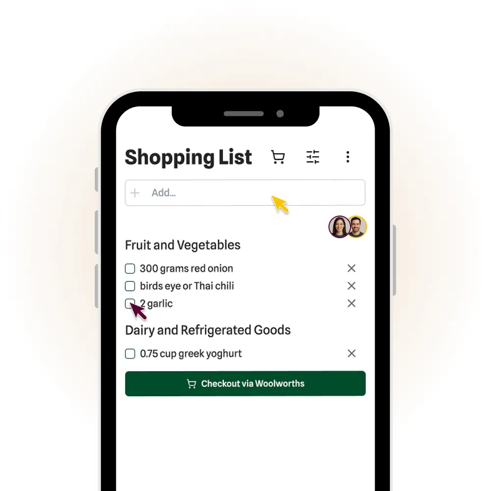 Two users collaborating on a shopping list.