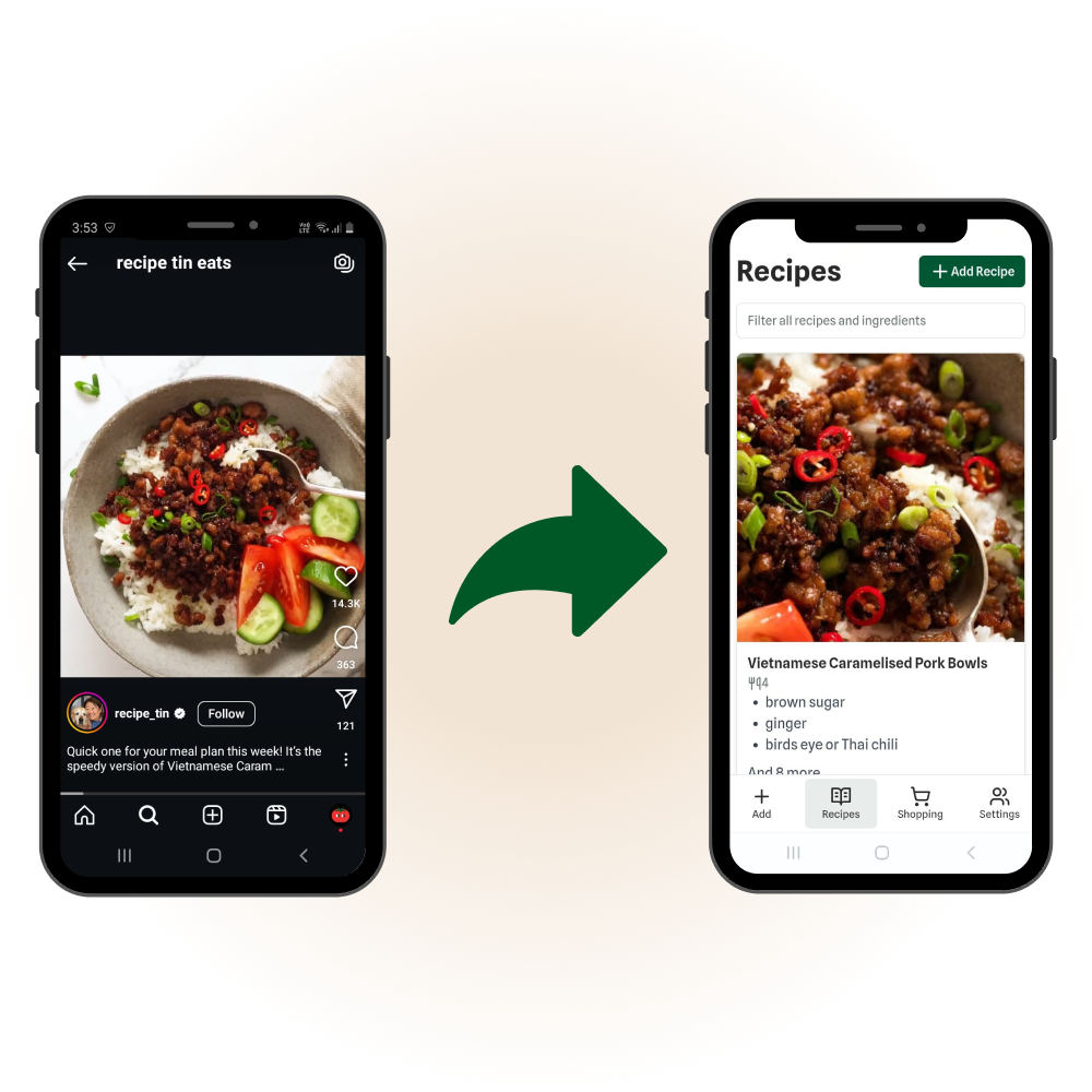 An image showing how Pantry Pilot can collect recipes from Instagram